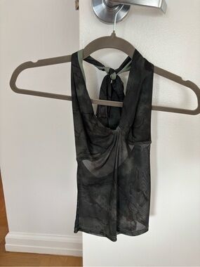 Urban Outfitters Olive & Black Marble-Print Tie-Back Tank